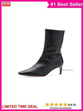 Low Stiletto Bootie Square Toe Leather Ankle Boot